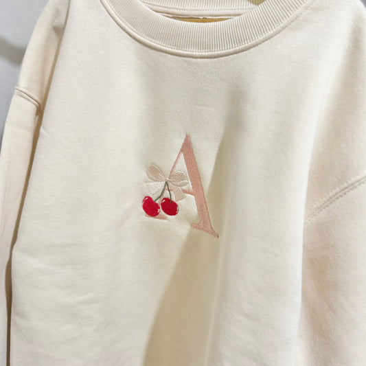 Cherry Monogram Embroidered Sweater - Junior