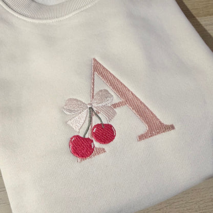 Cherry Monogram Embroidered Sweater - Youth