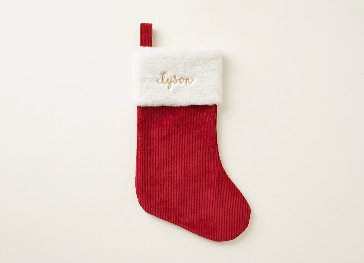 Luxury Corduroy Christmas Stocking - Christmas Red