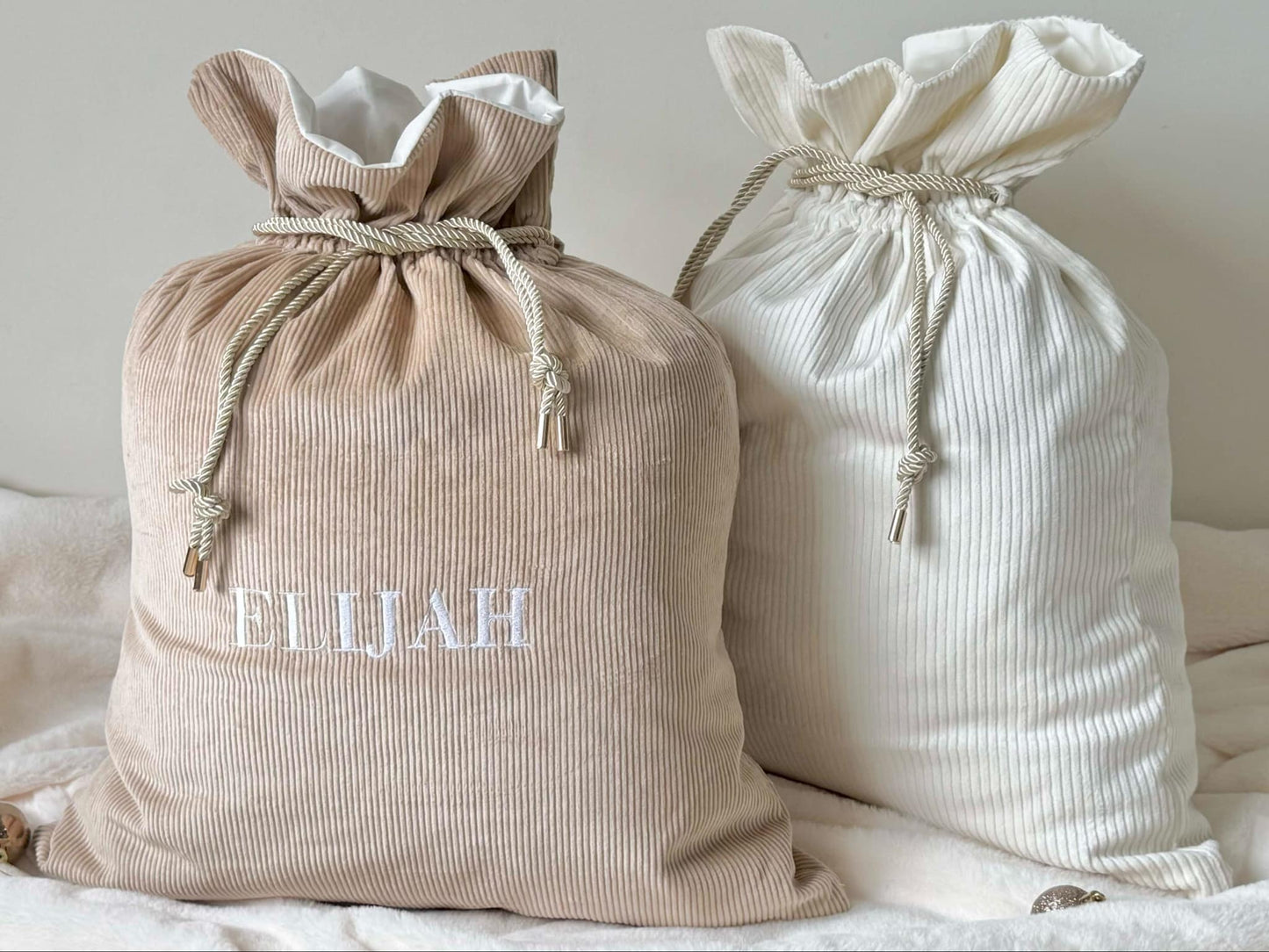 Luxury Corduroy Santa Sack - Creamy White