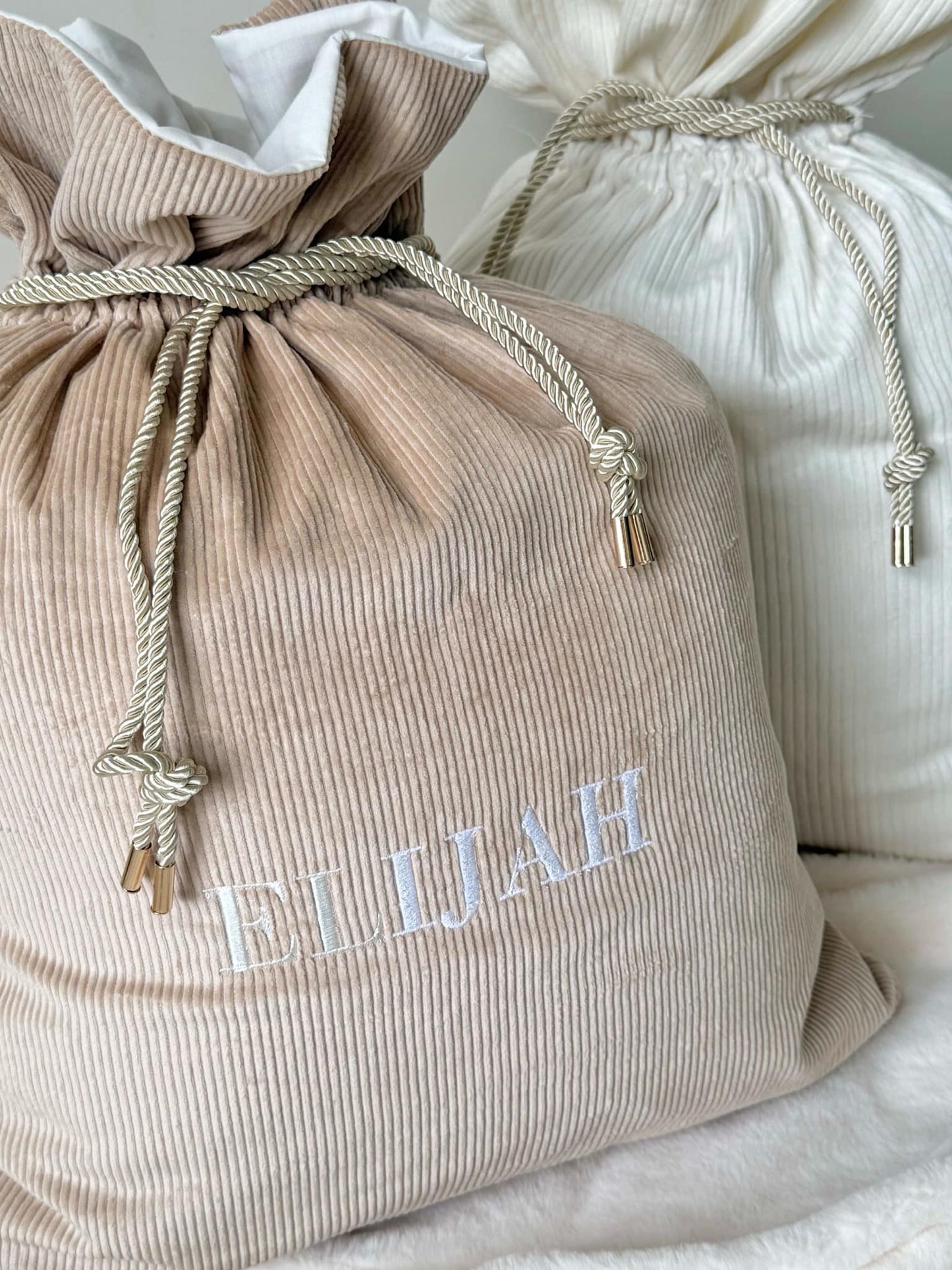 Luxury Corduroy Santa Sack - Natural Beige