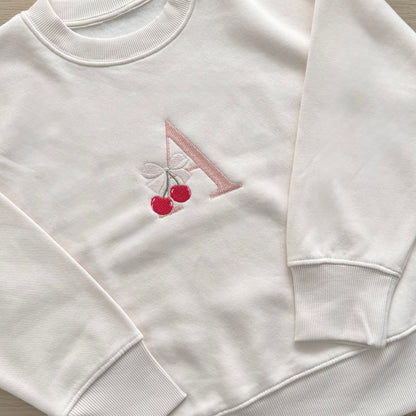 Cherry Monogram Embroidered Sweater - Youth
