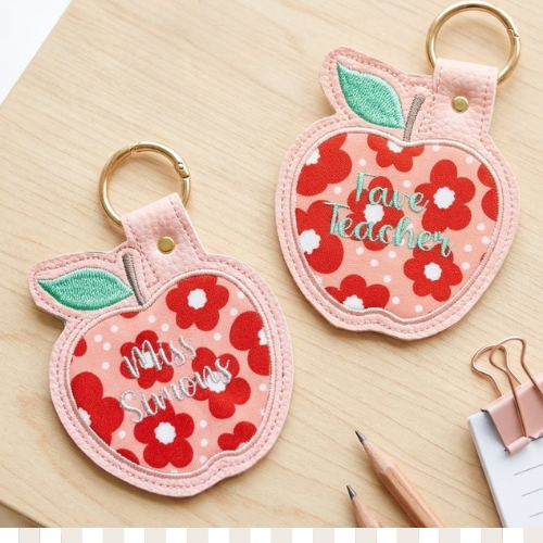 Custom Embroidered Apple Keyring