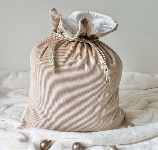 Luxury Corduroy Santa Sack - Natural Beige