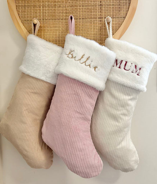 Luxury Corduroy Christmas Stocking - Dusty Mauve
