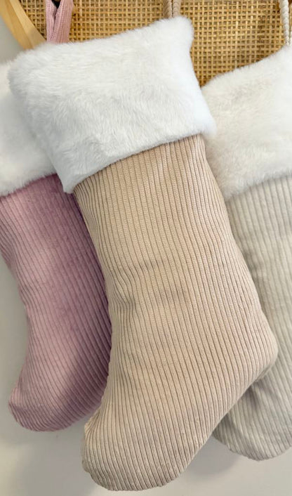 Luxury Corduroy Christmas Stocking - Natural Beige
